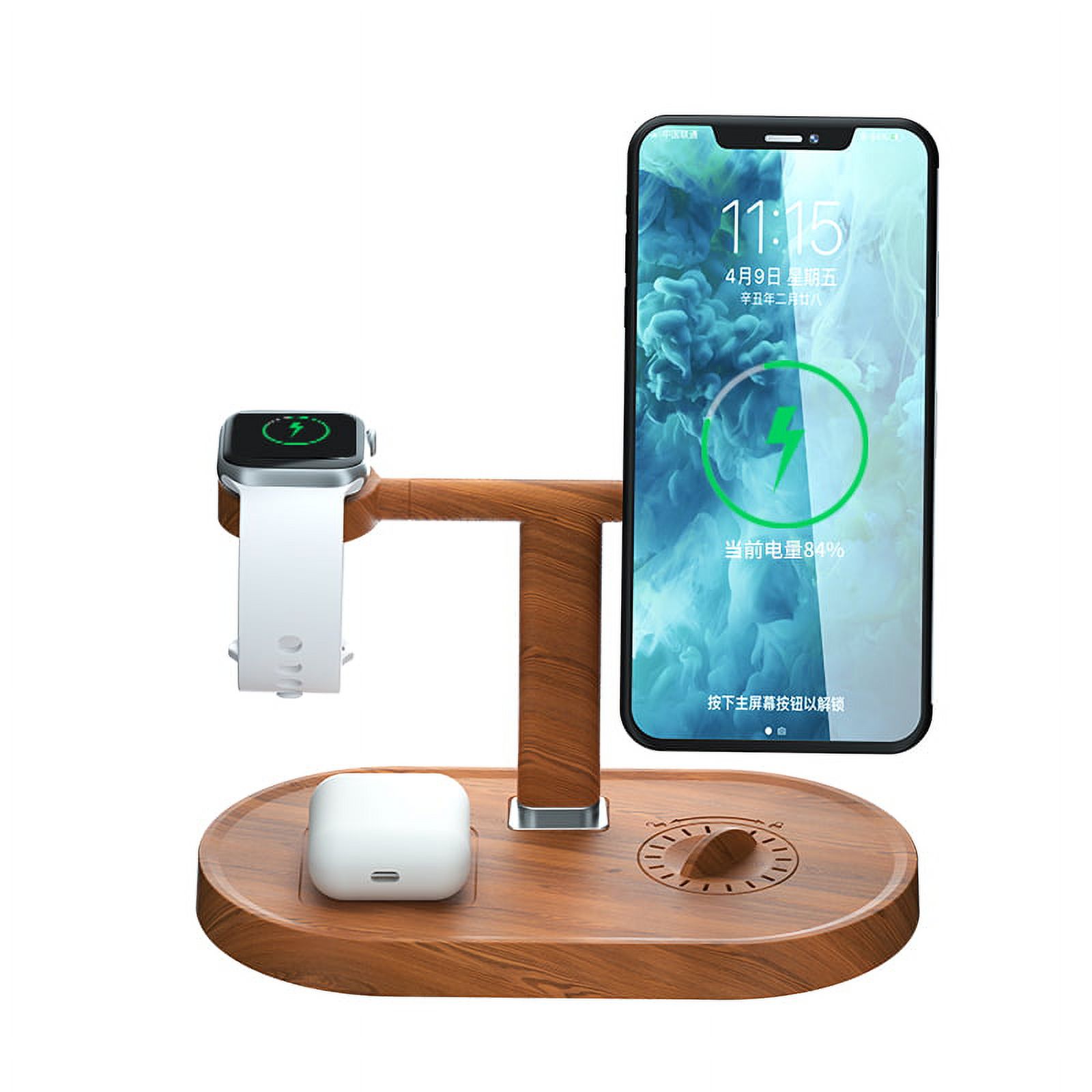 SMOIVE 3 in 1 Wireless Qi Fast Charger Dock Stand for iPhone 12 And Above &AirPods 2 and above & Apple Watch (Wood Color) - image 1 of 8
