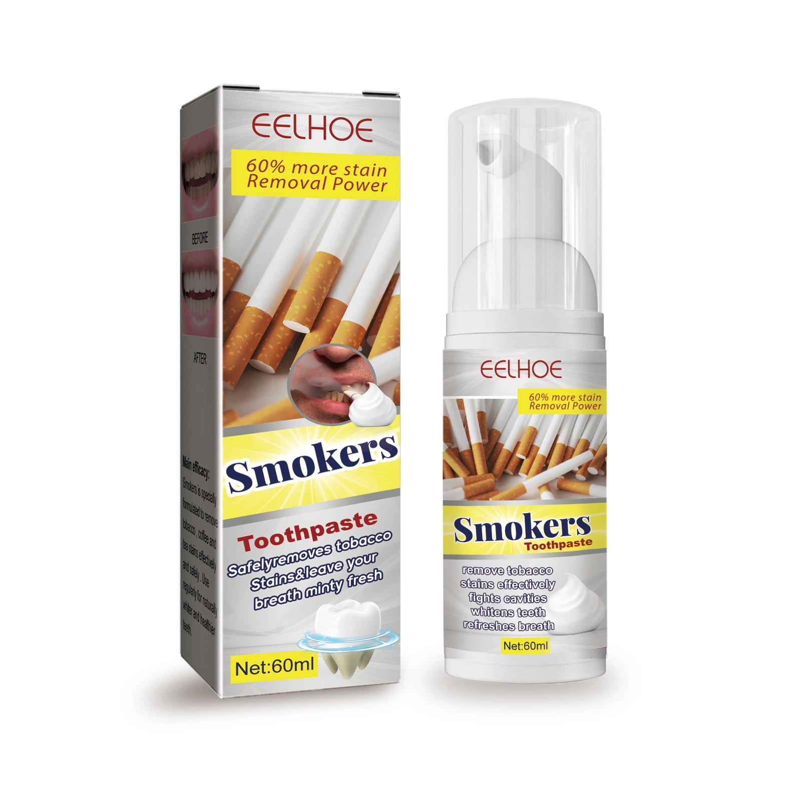Smokers Toothpaste,Smokers Stain Removal Whitening Gel, Smokers Stains