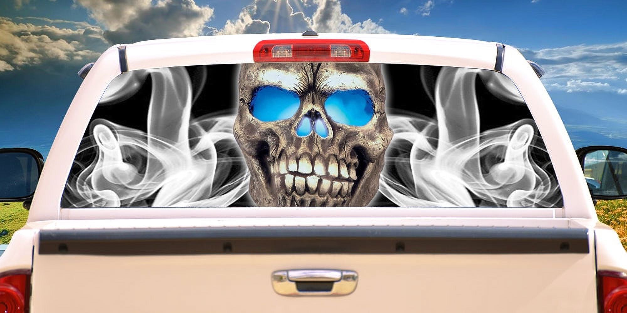 SMOKEY SKULL Rear Window Graphic back truck decal suv view thru vinyl ...