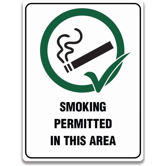 SMOKING PERMITTED IN THIS AREA SIGN - 8"x12" Metal Sign - Tin Warning Plaque for Indoor & Outdoor Use