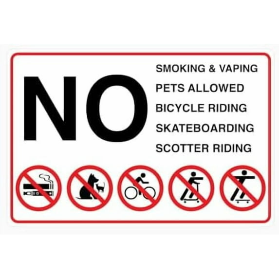 NO SMOKING and VAPING, NO PETS ALLOWED, NO BICYCLE RIDING, NO SKATEBOARDING, NO SCOTTER RIDING Sign School Metal Tin Sign 8 x 12 inch for Industrial & Commercial Series