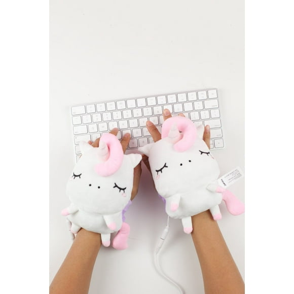SMOKO Unicorn Hand Warmers | Kawaii Plush Fingerless Gloves | USB Heated