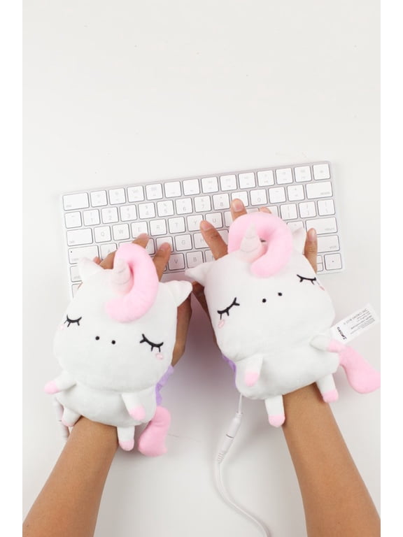 Unicorn Hand Warmers | Kawaii Plush Fingerless Gloves | USB Heated