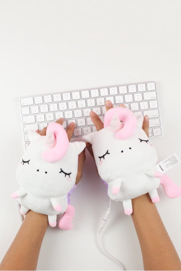 Unicorn Hand Warmers | Kawaii Plush Fingerless Gloves | USB Heated