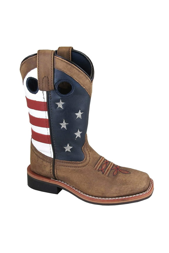 Youth Stars And Stripes Western Boots, Color: Vintage Brown, Size: 5, Width: R