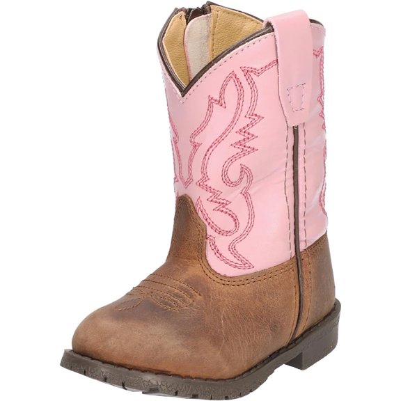 SMOKY MOUNTAIN BOOTS Kids' Unisex Hopalong Western Boots, Color: Brown Distress/Pink, Size: 10, Width: R