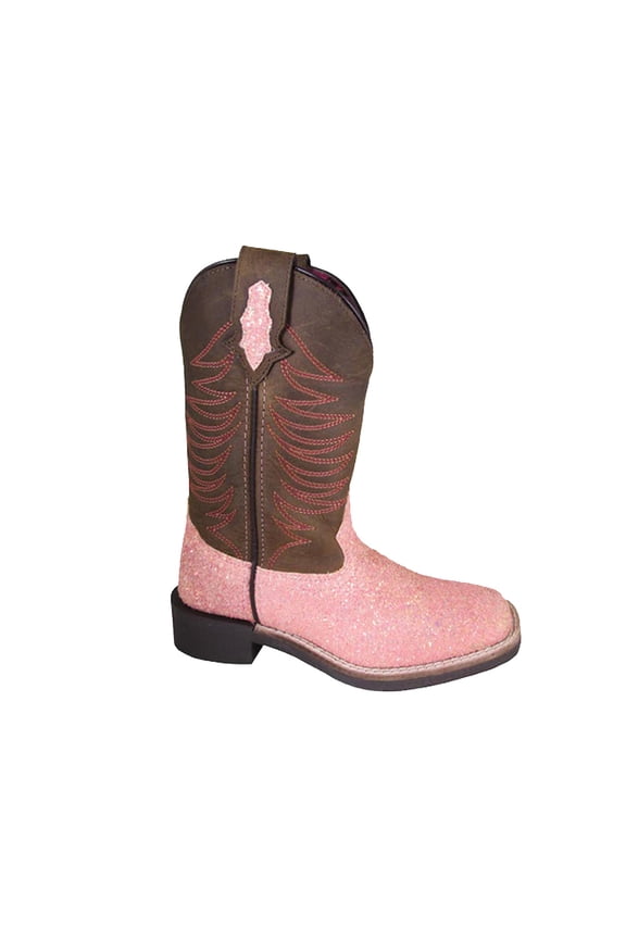 Kid's Ariel Leather Western Boot, Color: Pink Glitter/Crazy Horse, Size: 5R (3076Y-5R)
