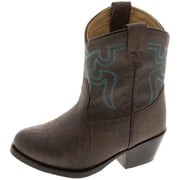 SMOKY MOUNTAIN BOOTS Unisex Kids' Monterey Western Boots, Color Brown with Turquoise Stitch, Size 5.5