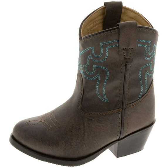 SMOKY MOUNTAIN BOOTS Unisex Kids' Monterey Western Boots, Color: Brown with Turquoise Stitch, Size: 5.5