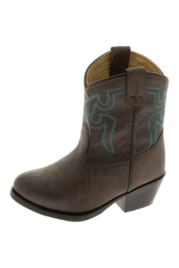 Unisex Kids' Monterey Western Boots, Color: Brown with Turquoise Stitch, Size: 5.5