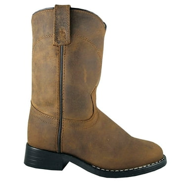 SMOKY MOUNTAIN BOOTS Kids Roper Western Boots, Color: Brown Oil Distress, Size: 1, Width: R (3036C-1R)