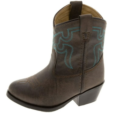 SMOKY MOUNTAIN BOOTS Kids' Unisex Toddler Monterey Western Boots, Color: Brown/Turquoise Stitch, Size: 7
