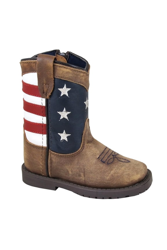 Kids Unisex Toddler Stars and Stripes Western Boots, Color: Vintage Brown, Size: 5