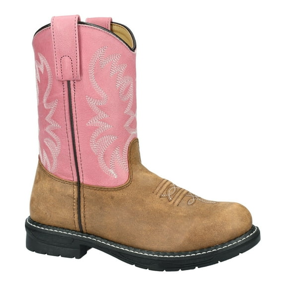 SMOKY MOUNTAIN BOOTS Youth Girls Buffalo Leather Wellington Western Boots, Color: Vintage Brown and Pink, Size: 5, Width: R
