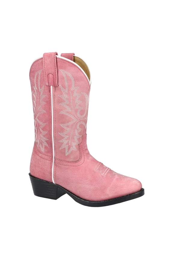 Youth Girls Denver Leather Western Boots, Color: Pink, Size: 7, Width: R
