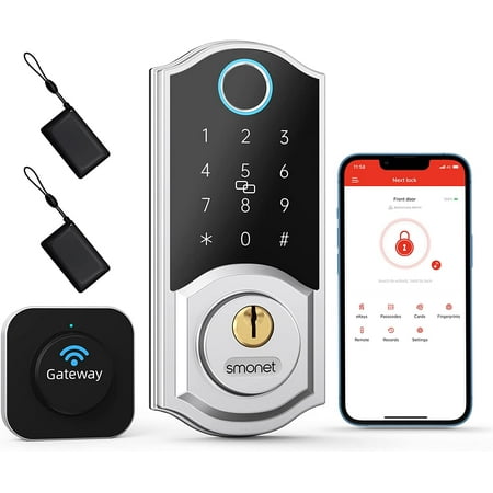 SMONET WiFi Smart Lock, Keyless Entry Door Lock Electronic Keypad Deadbolt, Smart Lock for Front Door with Gateway Hub, App Control, Auto Lock, Compatible with Alexa, Remotely Control,Silver