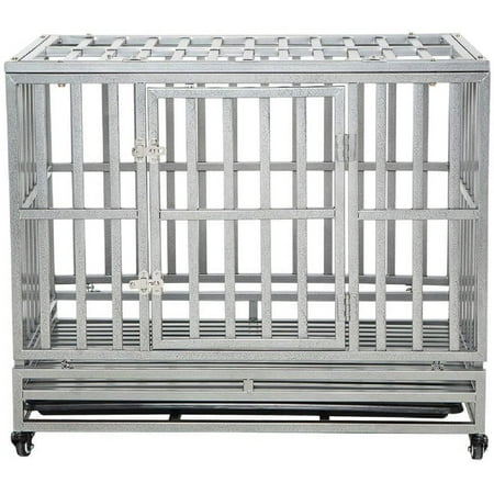 SMONTER Heavy Duty Dog Crate I Shape Strong Metal Kennel for Large Dogs