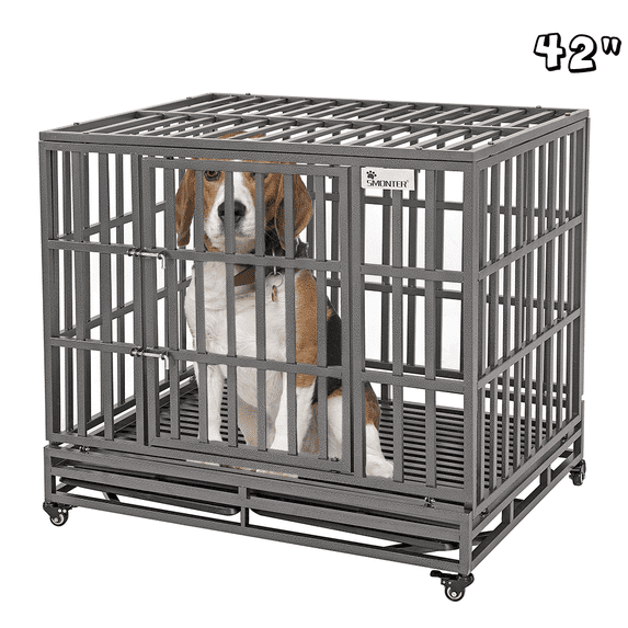 SMONTER Heavy Duty Dog Crate I Shape Strong Metal Kennel for Large Dogs