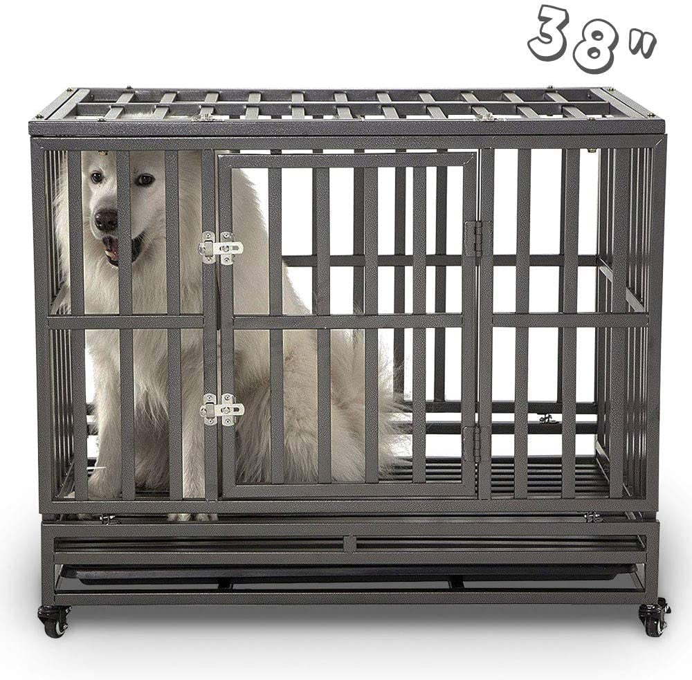 SMONTER Heavy Duty Dog Crate I Shape Strong Metal Kennel for Large Dogs