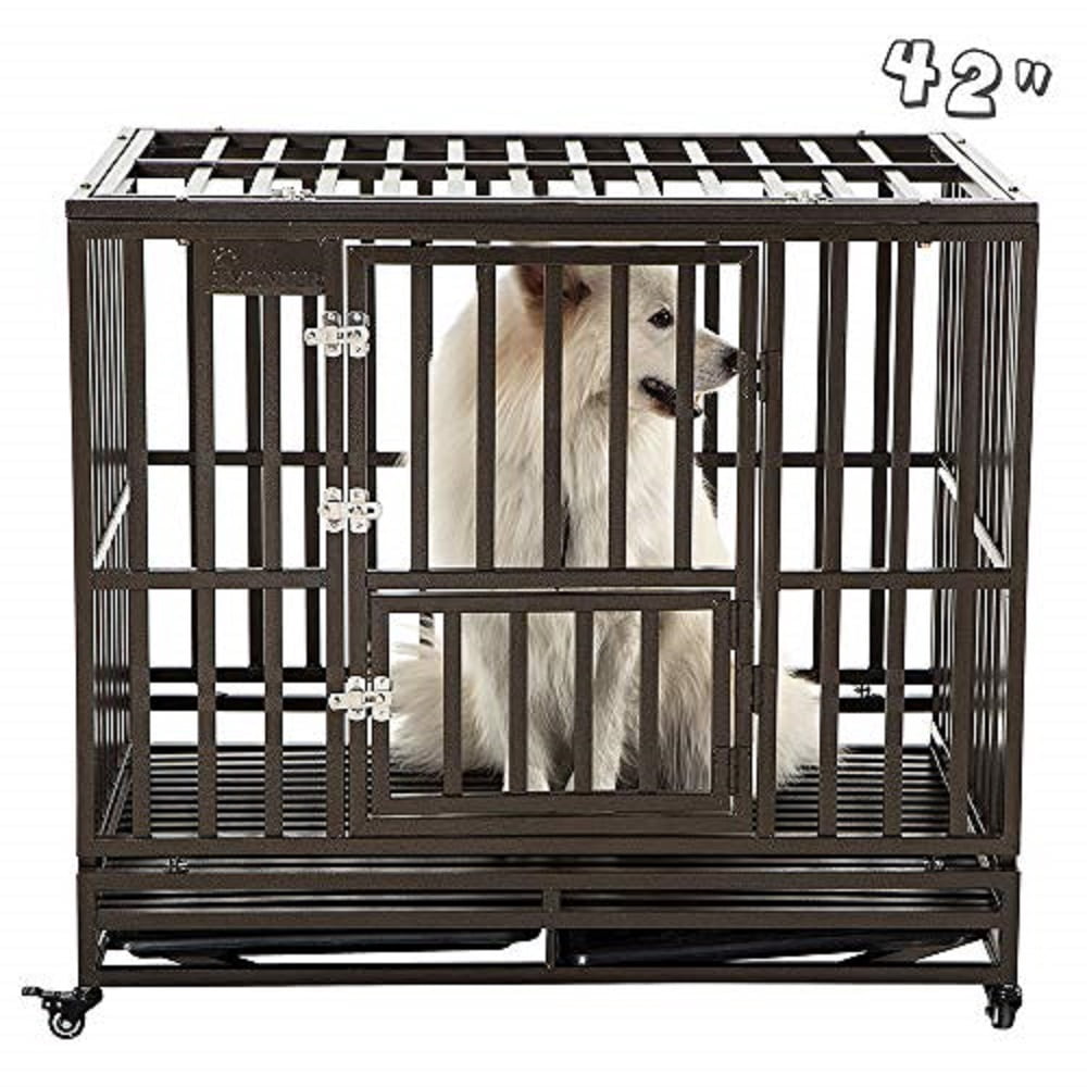 SMONTER Heavy Duty Dog Crate I Shape Strong Metal Kennel for Large Dogs