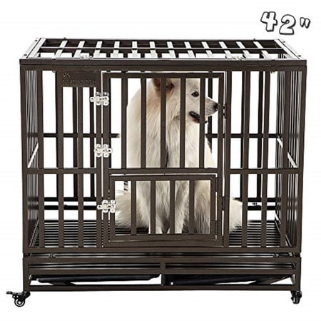 SMONTER Heavy Duty Dog Crate I Shape Strong Metal Kennel for Large Dogs