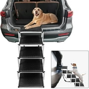 SMONTER Portable Dog Stairs for Large Dogs, Lightweight Aluminum Pet Ladder Ramp, Widen 5 Steps Dog Steps with Non-Slip Surface for High Beds, Trucks, Car and SUV, Support 180 LBS