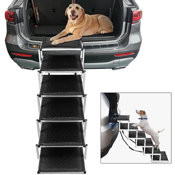 SMONTER Portable Dog Stairs for Large Dogs, Lightweight Aluminum Pet Ladder Ramp, Widen 6 Steps Dog Steps with Non-Slip Surface for High Beds, Trucks, Car and SUV, Support 180 LBS