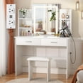 thumbnail image 1 of SMOOL Vanity with Lighted Mirror, Makeup Desk with Power Outlet, 3 Color Light Options, Adjustable Brightness, Vanity Table with 6 Storage Shelves, 2 Large Drawers and Cushioned Stool, White, 1 of 15