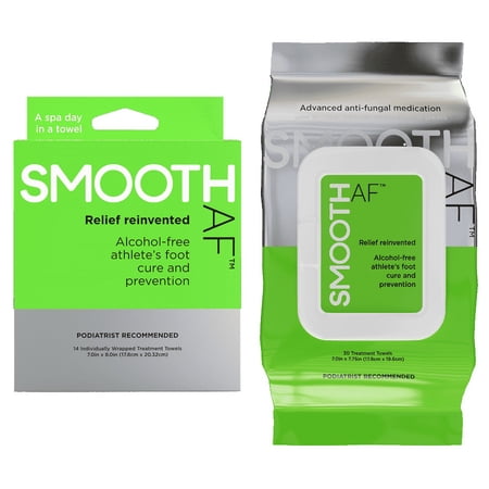 SMOOTH AF Medicated Athlete’s Foot Wipes, Fast Relief Antifungal Cures + Prevents, Total Foot Care, Tolnaftate 1%, Proven Clinically Effective, No Alcohol, American Podiatric Medical Assoc Approved
