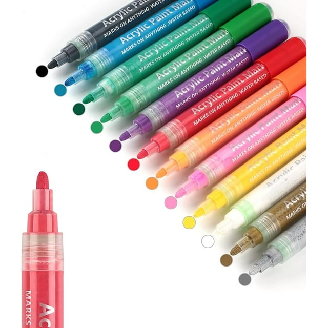 SMOOTHERPRO Acrylic Paint Markers 12 Colors with 36mm Reversible Tips