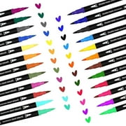 SMOOTHERPRO Dual Brush Marker Pens 24 Colored 0.4mm Fine Point and 1-2mm Brush Tip Art Markers for Adult Coloring Painting Making Drawing Art Supplies(DHMP24)