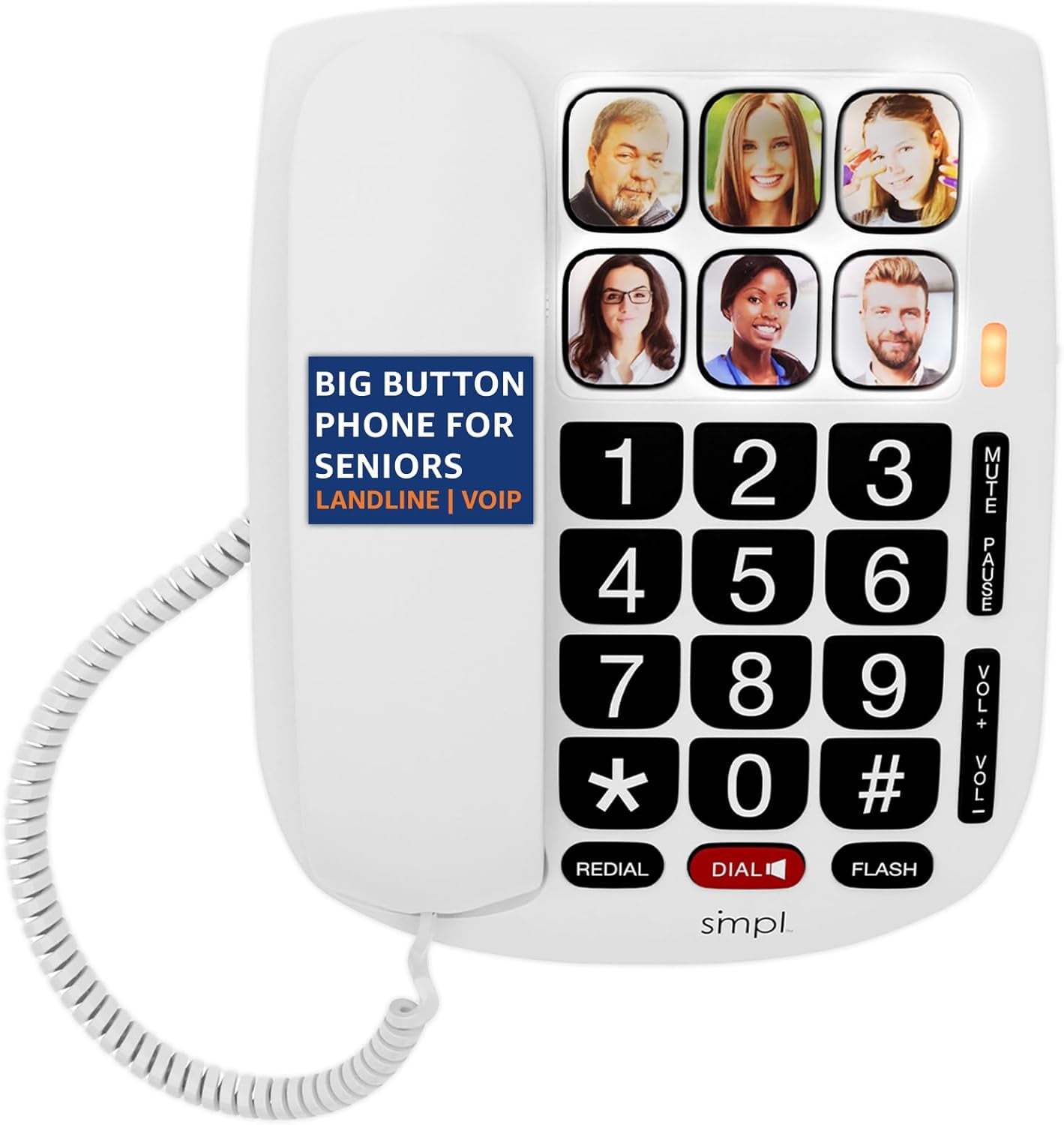 SMPL Big Button Phone for Seniors, Corded Landline & VOIP Phone