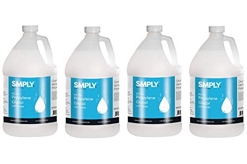 SMPLY. Propylene Glycol USP Grade, 99.9%+ Pure, Food & Pharmaceutical Grade - Highest Possible Purity - 34.5 lbs. nt. wt. in 4 x 1 Gallon Safety Sealed HDPE Containers with Reseala