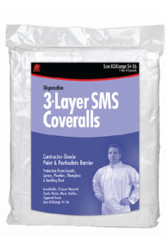 Buffalo Industries (68524) Contractor Grade 3-Player SMS Disposable Coverall Size XXL Pack of 1 - Protection from Paint Particulates Liquids Sprays Powders Fiberglass and Sanding Dust