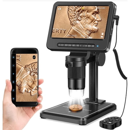 SMTC 1080P 1200x USB or Wi-Fi 5MP Digital Coin Microscope with LED Light Focus
