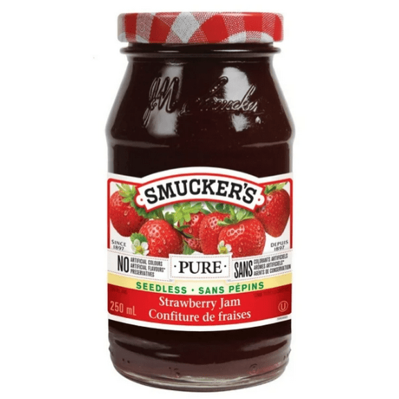 SMUCKER 250 MILLILITER PURE SEEDLESS STRAWBERRY JAM