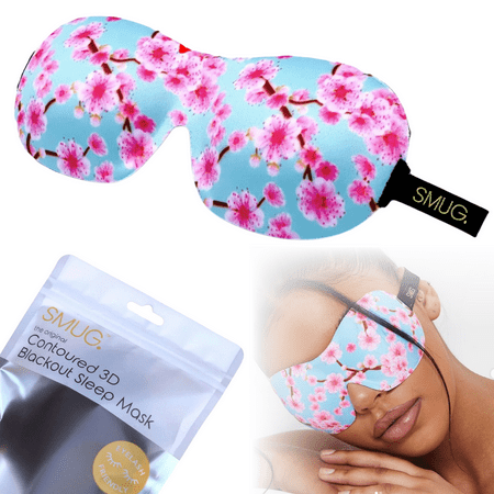 SMUG 100% Blackout Deep Sleep Mask, Adult, Contoured 3D Lash Protector, Cherry Blossom