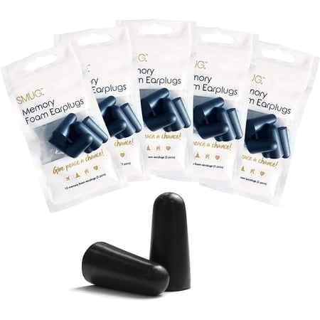 SMUG Soft Memory Foam Ear Plugs for Sleeping Noise Cancelling, Snoring & Travel, Black (50 Pack)