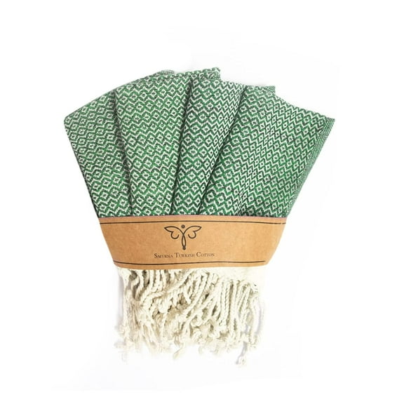 SMYRNA TURKISH COTTON Vintage Series Kitchen Dish Towels Pack of 4, Machine Washable Wash Cloths, Ultra Soft, Absorbent, Prewashed and Quick Dry Turkish Dish Towels, 15x26 Inch, Army Green