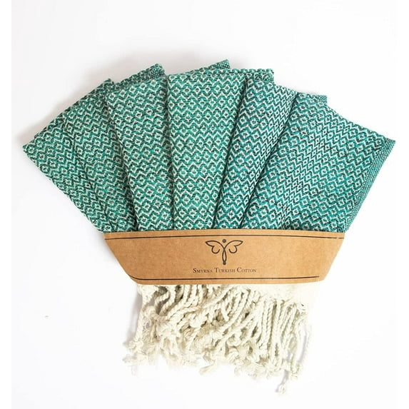 SMYRNA TURKISH COTTON Vintage Series Wash Cloths Pack of 6, Machine Washable Wash Cloths, Ultra Soft, Absorbent, Prewashed and Quick Dry Turkish Dish Towels, 12x17 Inch, Petrol