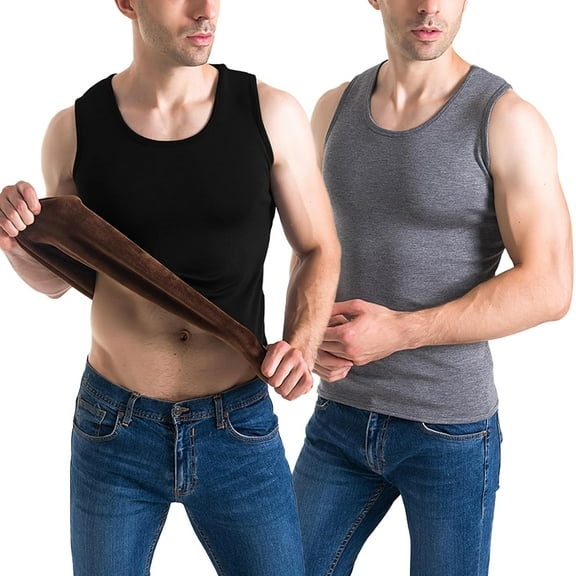 SMZ 2 Pack Thermal Tank Top Men Cotton Winter Warm Fleece Lined Underwear Sleeveless Vest Undershirt