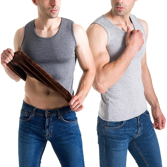 SMZ 2 Pack Thermal Tank Top Men Cotton Winter Warm Fleece Lined Underwear Sleeveless Vest Undershirt