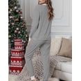 thumbnail image 1 of SMZ 2pcs/Set Christmas Striped V-Neck Long Sleeve Pajama Set, Autumn/Winter, 1 of 9