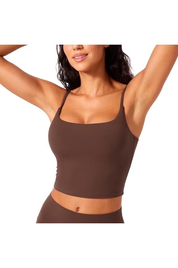 Butterlift Womens Scoop Neck Longline Sports Bra - U Back Adjustable Straps Workout Crop Tank Top with Built in Bra Yoga Sports Bra