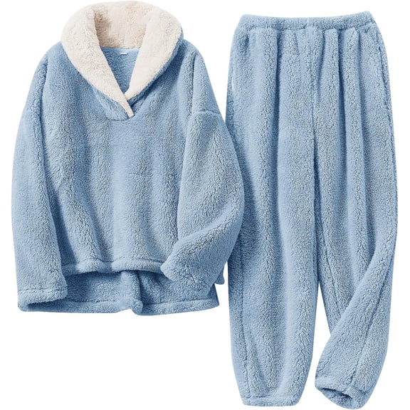 SMZ Fluffy Pajamas Set for Women Soft Comfy Fleece Pjs Pullover Pants Loose Plush Sleepwear Fuzzy Loungewear for Winter