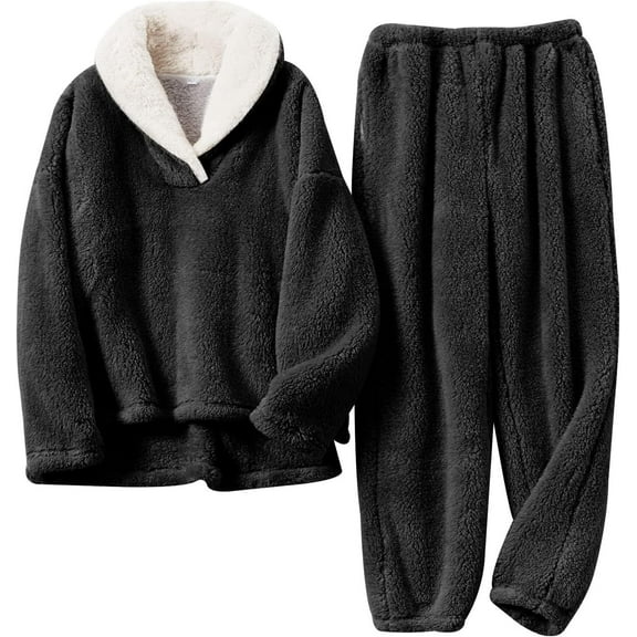 SMZ Fluffy Pajamas Set for Women Soft Comfy Fleece Pjs Pullover Pants Loose Plush Sleepwear Fuzzy Loungewear for Winter