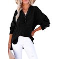 thumbnail image 1 of SMZ Linen Tops For Women Casual Button V Neck Long Sleeve Shirts Oversized Solid Blouses Tops, 1 of 5