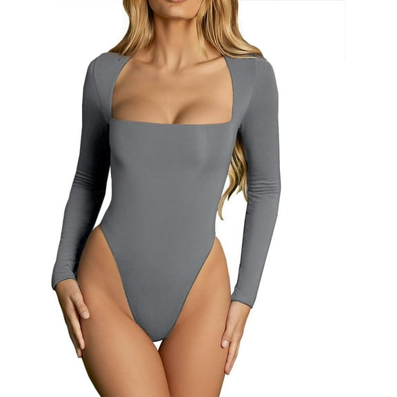 SMZ Long Sleeve Bodysuits for Women, Square Neck Body Suits for Womens, Womens Clothing Long Sleeve Bodysuit