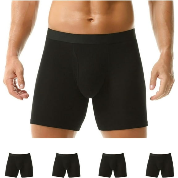 SMZ Men's 6" Long Boxer Briefs Sports Performance Breathable and Supportive Underwear 5-Pack Soft Cotton Underwear
