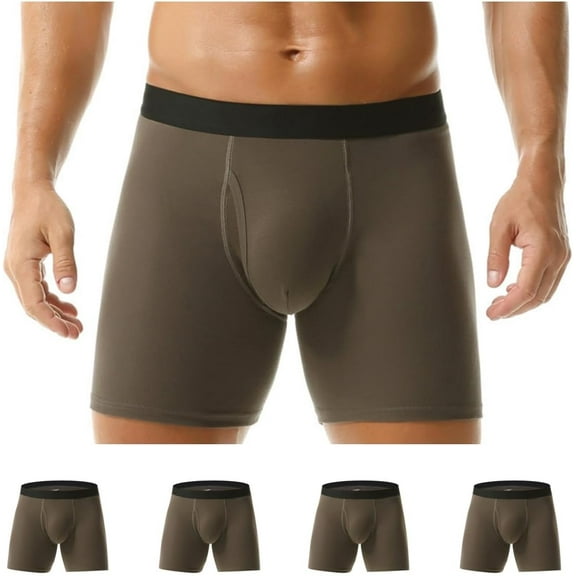 SMZ Men's 6" Long Boxer Briefs Sports Performance Breathable and Supportive Underwear 5-Pack Soft Cotton Underwear